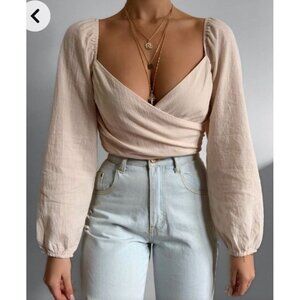 Retro 70s Disco Cropped Blouse Blush Pink Womens Medium